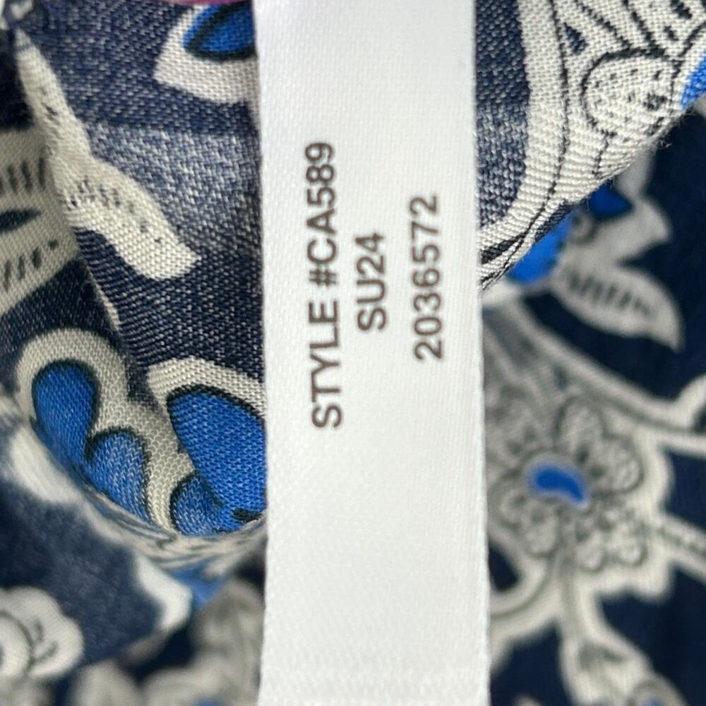 J.Crew V Neck Tie Top Floral Cotton Blend Dobby Blue Floral Long Puff Sleeve M - Picture 14 of 14